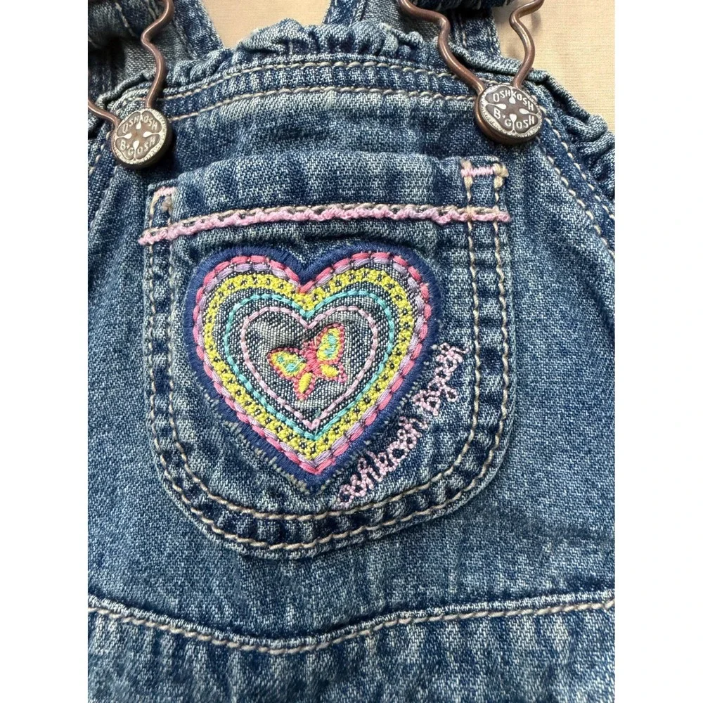 OshKosh B'gosh Shortall Overalls Blue Denim Bubble Kidcore Baby Girl 9 Months